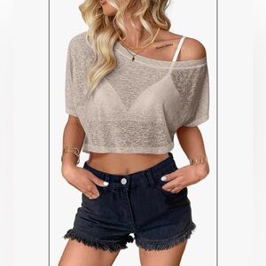 Sheer Off Shoulder Crop Top